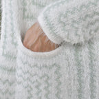 Kuschelig weicher und langer Cardigan mit Taschen, One Size, Geometrisches Muster, grün