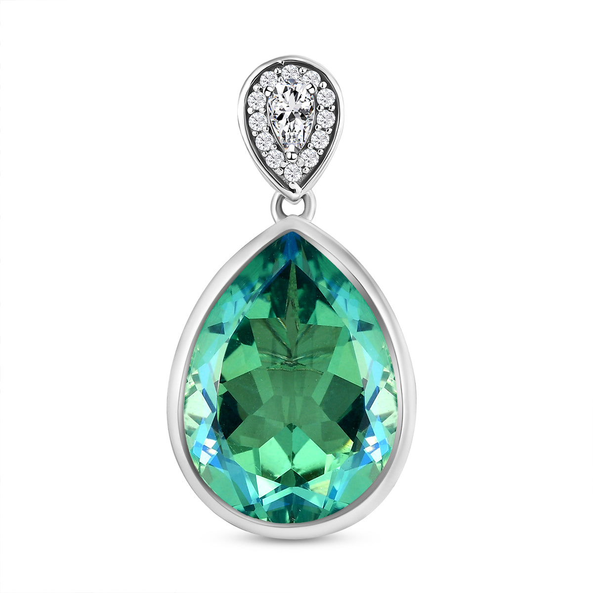Pfau Triplette Quarz und weißer Zirkon-Anhänger, 925 Silber platiniert ca. 14.80 ct
