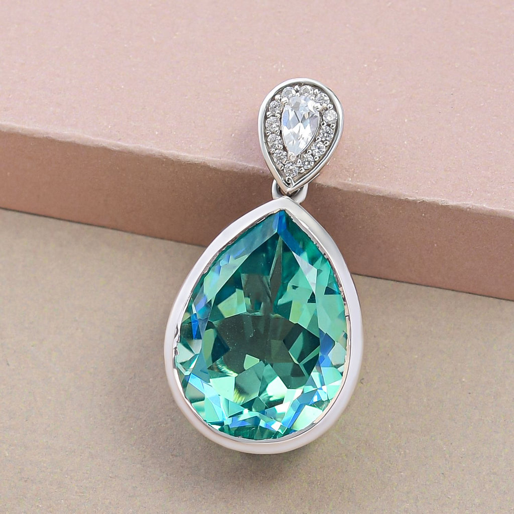 Pfau Triplette Quarz und weißer Zirkon-Anhänger, 925 Silber platiniert ca. 14.80 ct
