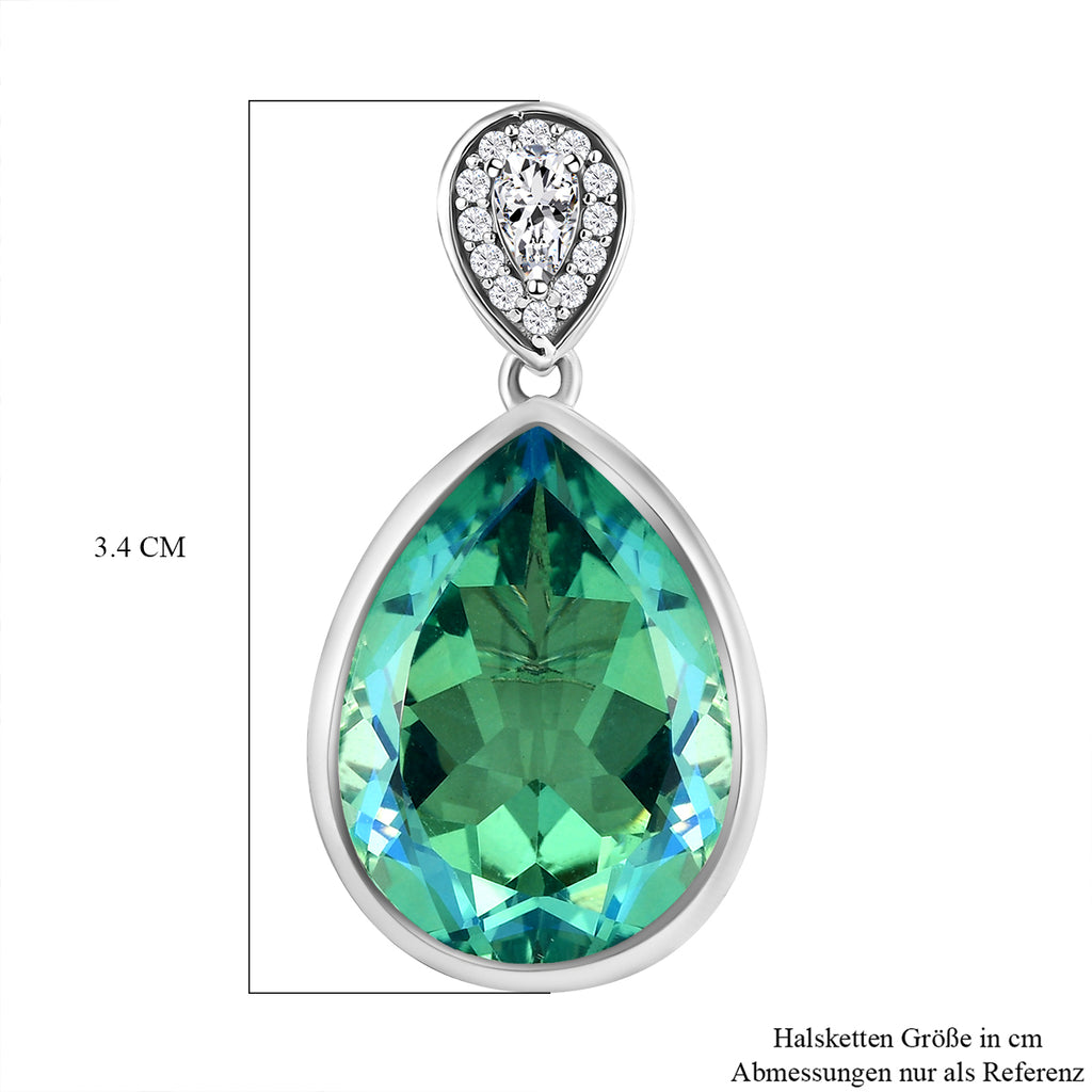 Pfau Triplette Quarz und weißer Zirkon-Anhänger, 925 Silber platiniert ca. 14.80 ct