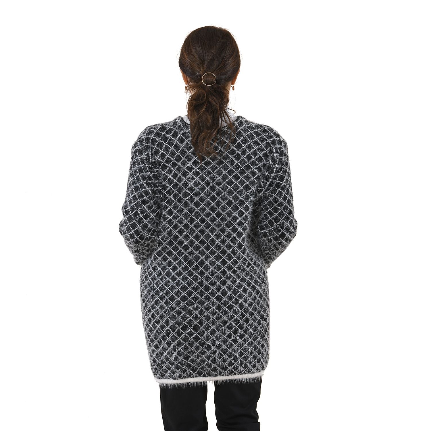 Kuschelig weicher und langer Cardigan mit Taschen, One Size, Karomuster