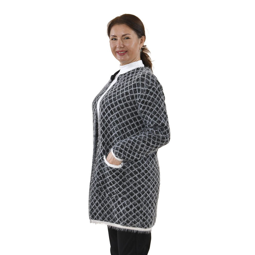 Kuschelig weicher und langer Cardigan mit Taschen, One Size, Karomuster