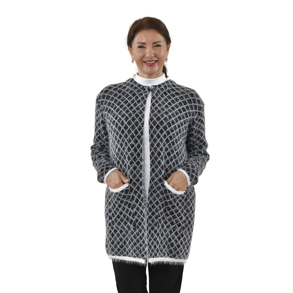 Kuschelig weicher und langer Cardigan mit Taschen, One Size, Karomuster