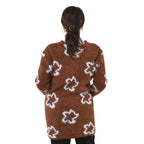 Kuschelig weicher und langer Cardigan mit Taschen, One Size, Blumenmuster, braun
