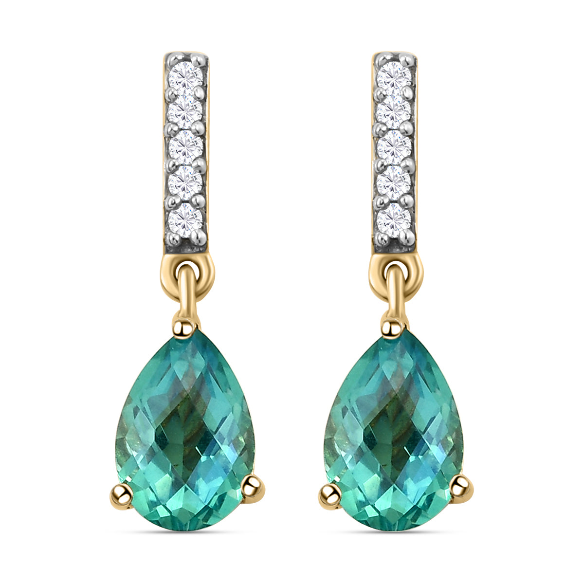 Pfau Triplett Quarz und weiße Zirkon-Ohrringe, 925 Silber vergoldet ca. 3,27 ct