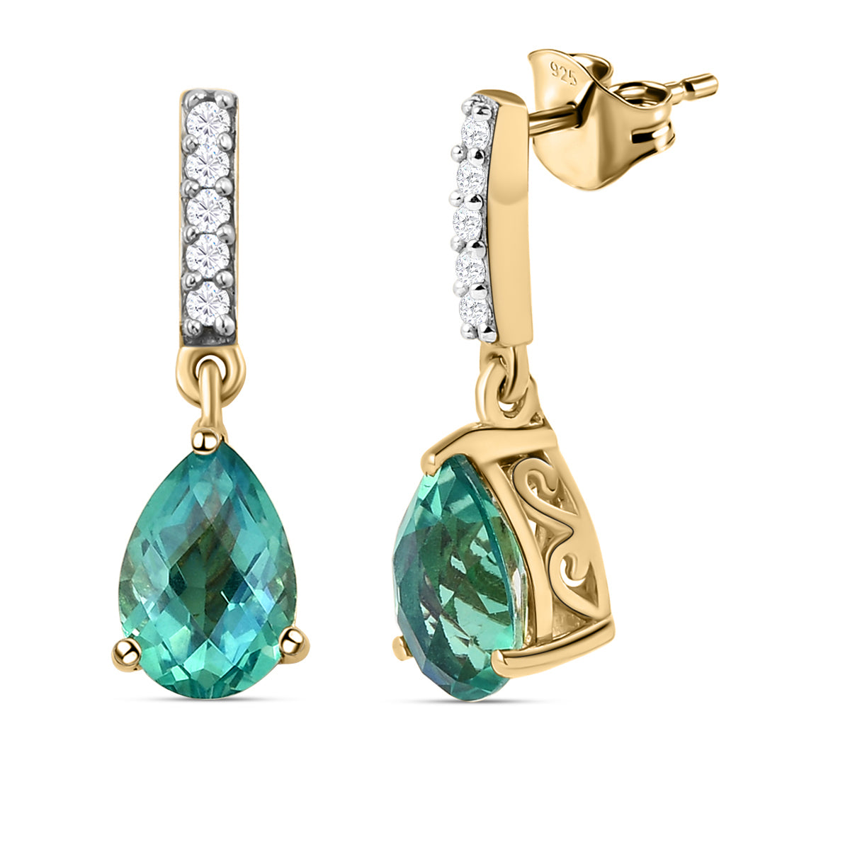 Pfau Triplett Quarz und weiße Zirkon-Ohrringe, 925 Silber vergoldet ca. 3,27 ct