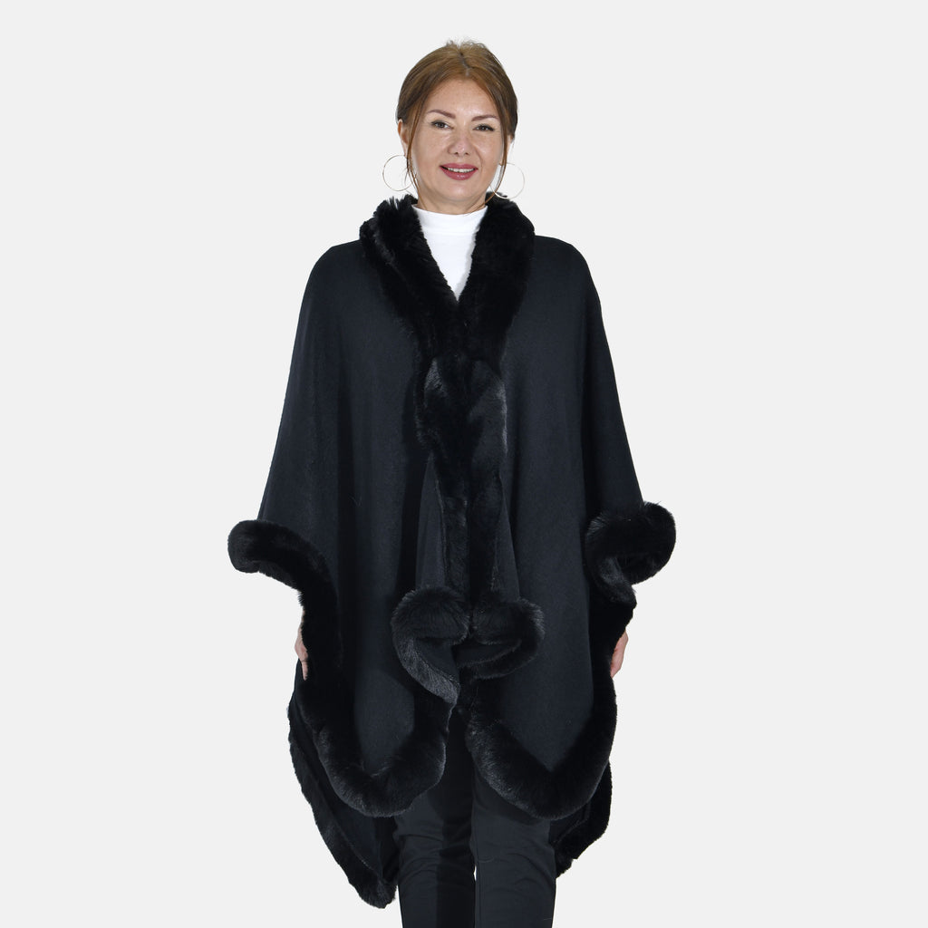 Kunstpelz-Ruana, Einheitsgröße - Schwarz