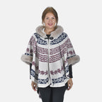LA MAREY - Kunstfell Poncho mit Kapuze, One Size, 80x110cm, Weiß