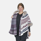 LA MAREY - Kunstfell Poncho mit Kapuze, One Size, 80x110cm, Weiß