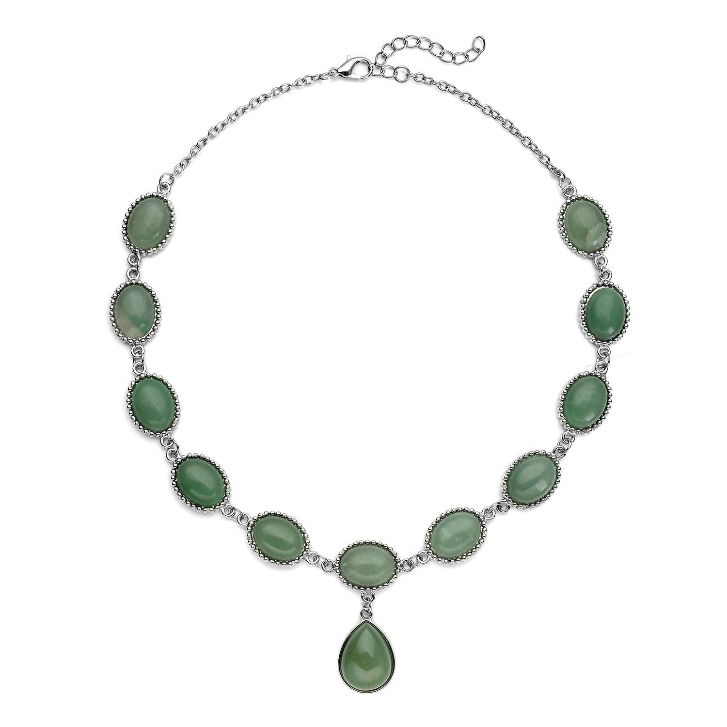 Grüne Aventurin-Halskette, ca. 45 cm, silberfarben ca. 150,00 ct