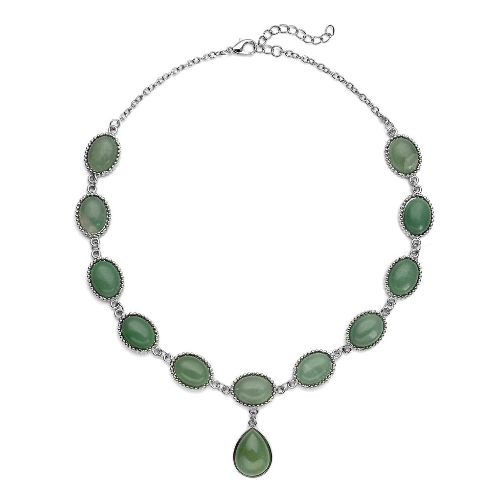 Grüne Aventurin-Halskette, ca. 45 cm, silberfarben ca. 150,00 ct