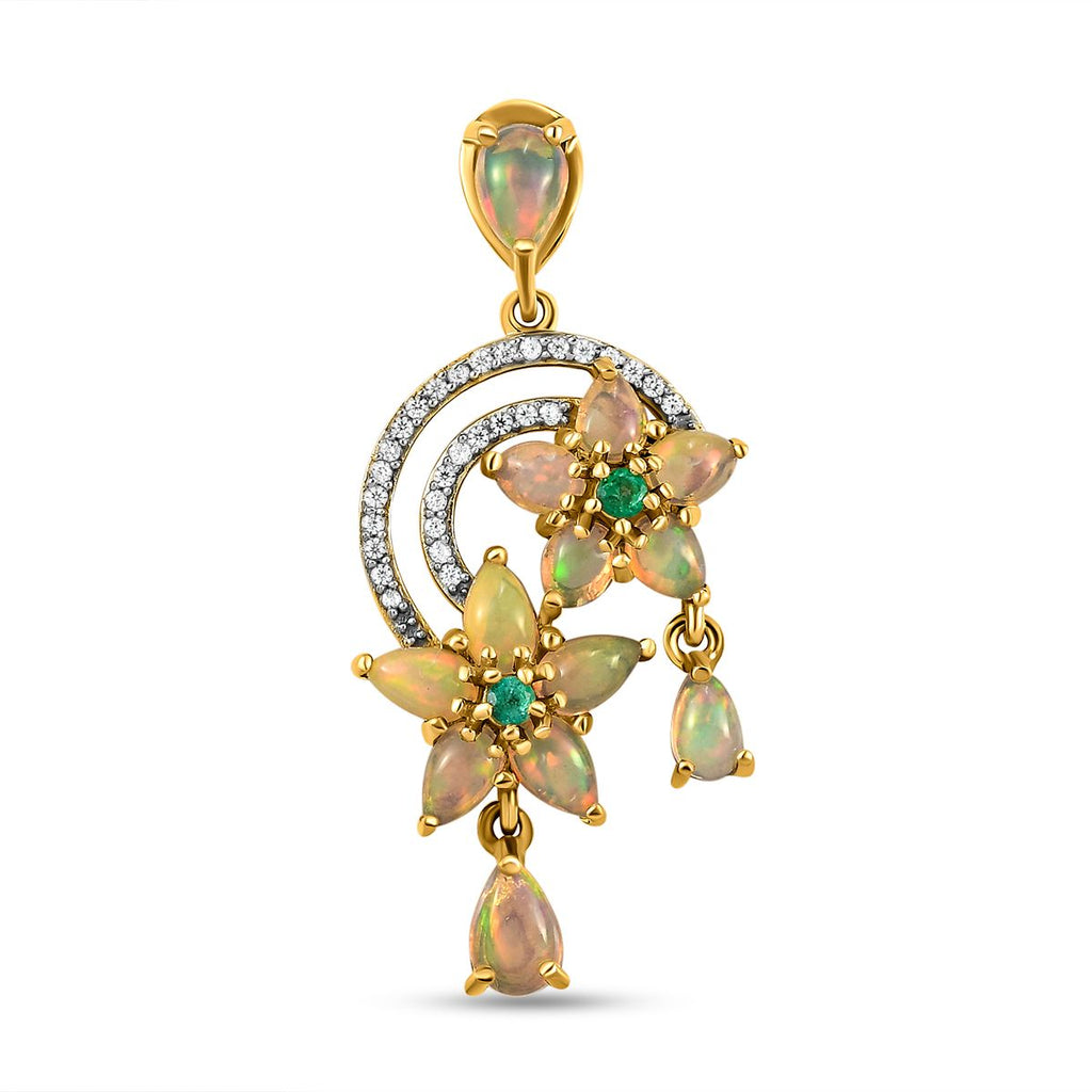 Natürlicher, äthiopischer Opal-Anhänger, 925 Silber vergoldet ca. 2,11 ct