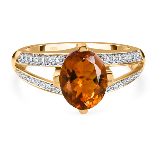 Madeira Citrin und Zirkon Ring 925 Silber vergoldet (Größe 18.00) ca. 2,08 ct