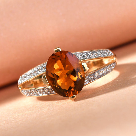 Madeira Citrin und Zirkon Ring 925 Silber vergoldet (Größe 18.00) ca. 2,08 ct