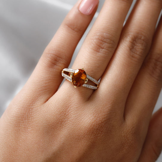 Madeira Citrin und Zirkon Ring 925 Silber vergoldet (Größe 18.00) ca. 2,08 ct