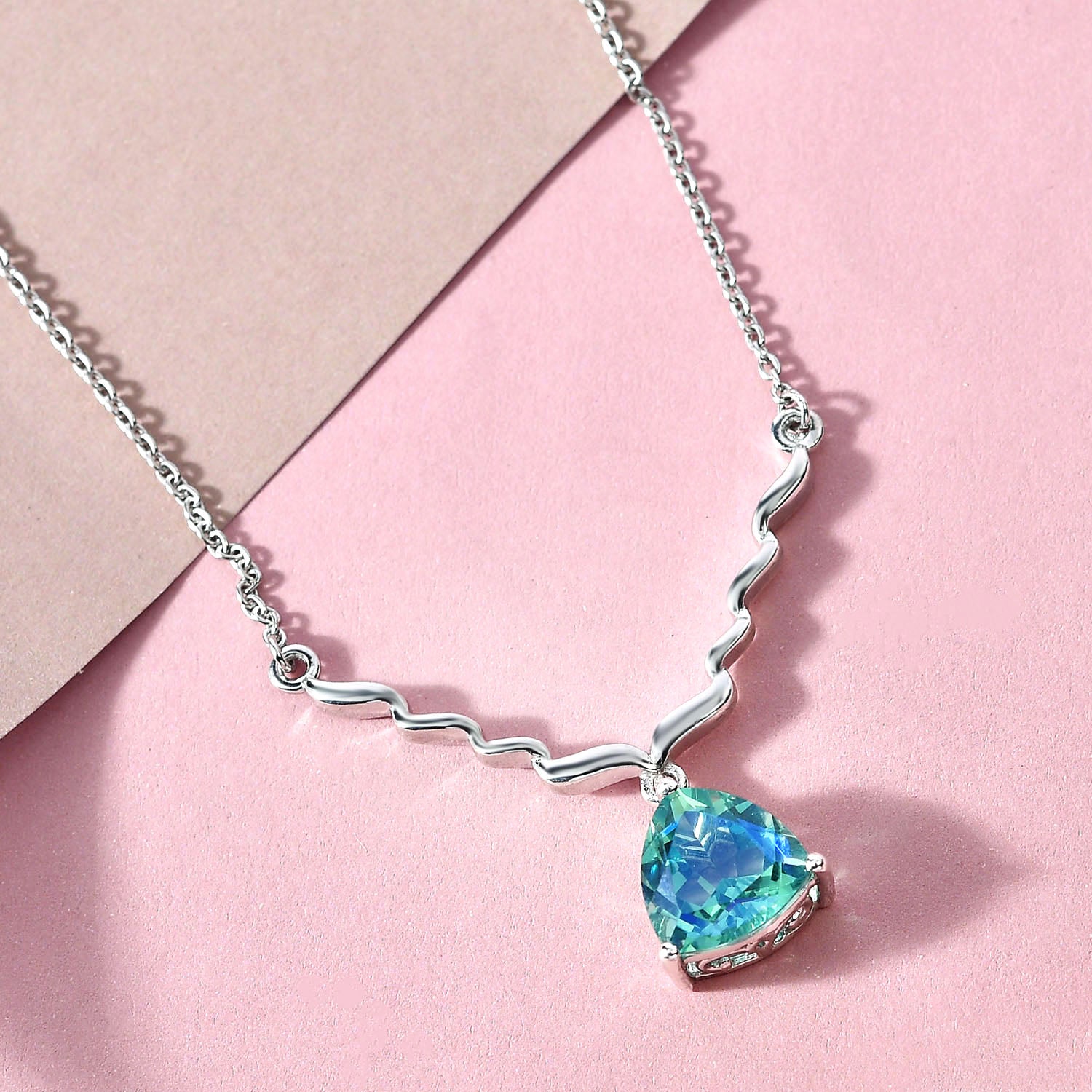 Pfau Triplette Quarz-Halskette, ca. 45 cm, 925 Silber platiniert ca. 3.49 ct