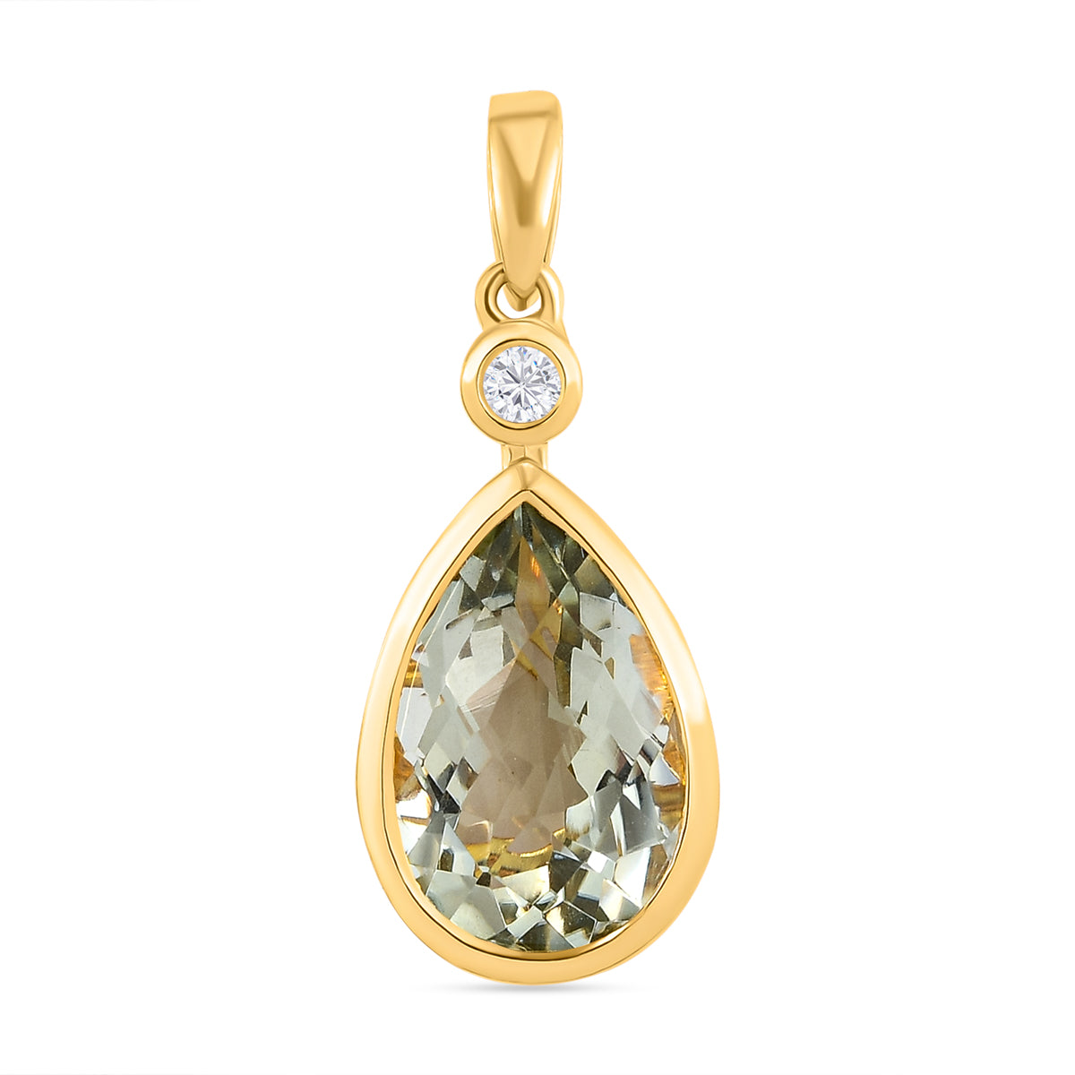 Prasiolith und weißer Zirkon-Anhänger, 925 Silber vergoldet ca. 5,13 ct