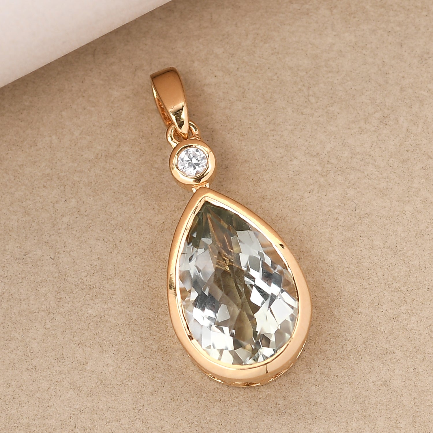 Prasiolith und weißer Zirkon-Anhänger, 925 Silber vergoldet ca. 5,13 ct