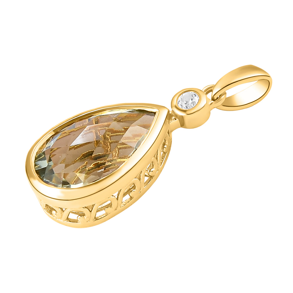 Prasiolith und weißer Zirkon-Anhänger, 925 Silber vergoldet ca. 5,13 ct