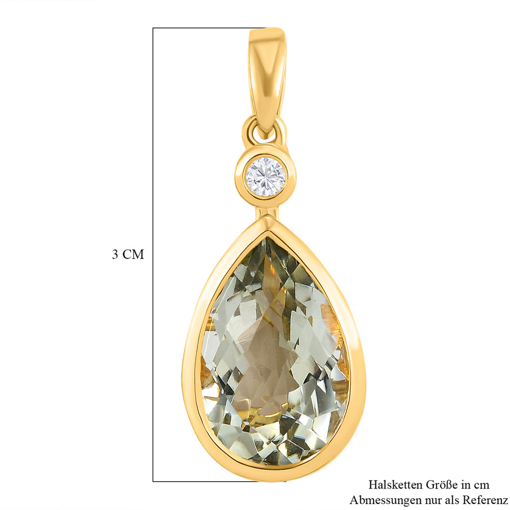 Prasiolith und weißer Zirkon-Anhänger, 925 Silber vergoldet ca. 5,13 ct