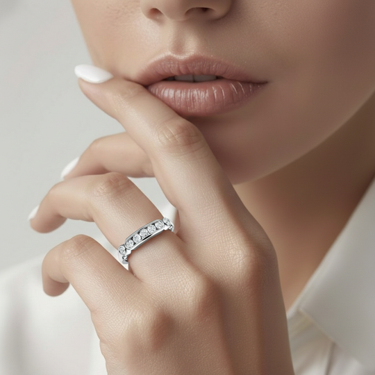 88 Facetten Moissanit Ring 925 Silber Platiniert V cm ca. 0.50 ct (Größe 16.50)