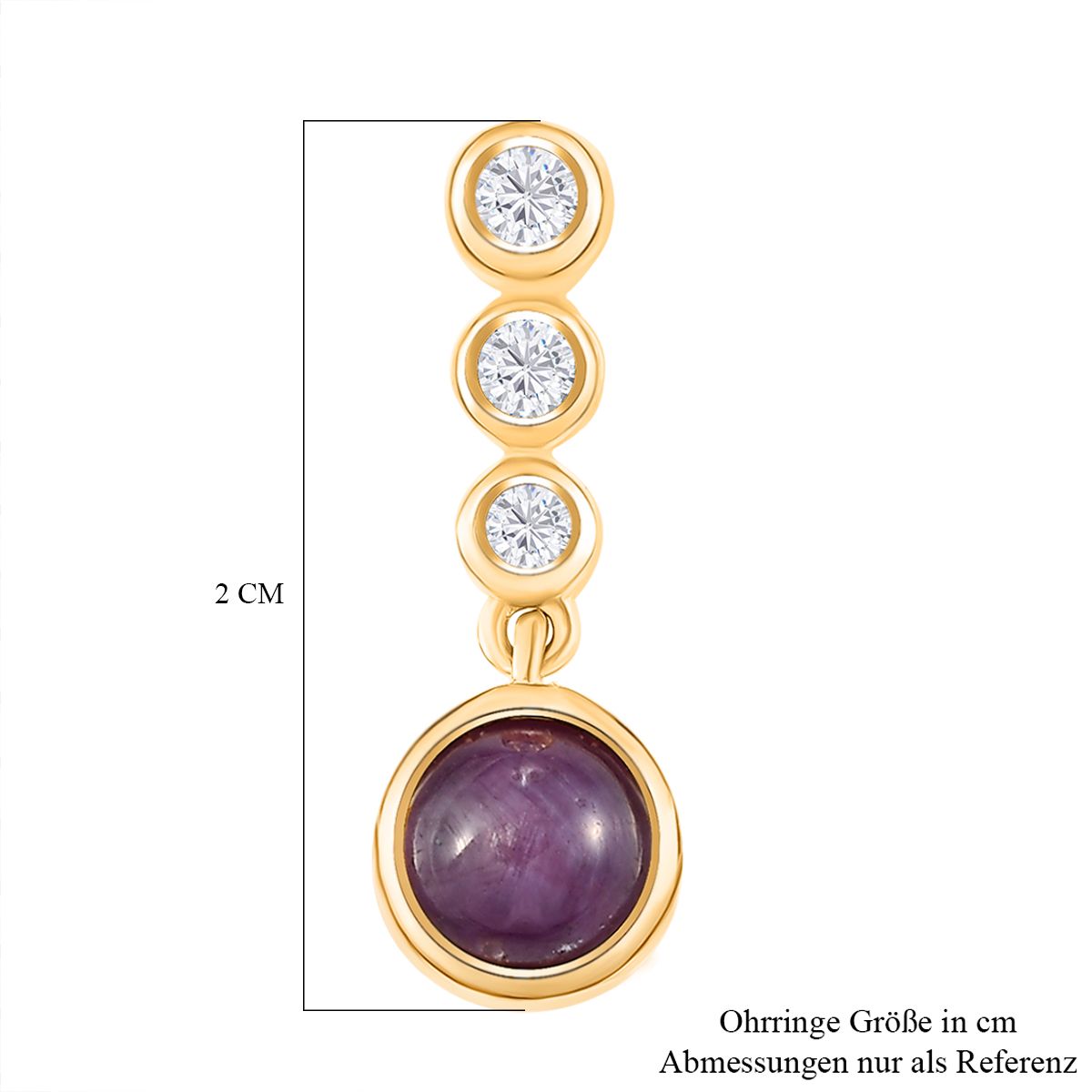 Sternrubin und weiße Zirkon-Ohrringe, 925 Silber vergoldet ca. 3.40 ct