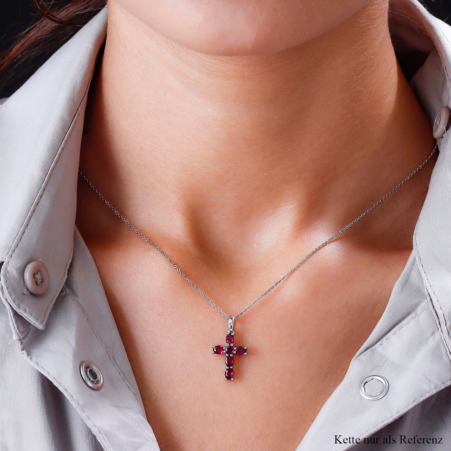 Rhodolith Granat Kreuz-Anhänger, 925 Silber platiniert ca. 1,25 ct