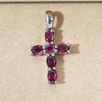 Rhodolith Granat Kreuz-Anhänger, 925 Silber platiniert ca. 1,25 ct