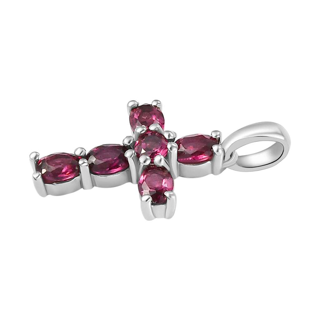Rhodolith Granat Kreuz-Anhänger, 925 Silber platiniert ca. 1,25 ct