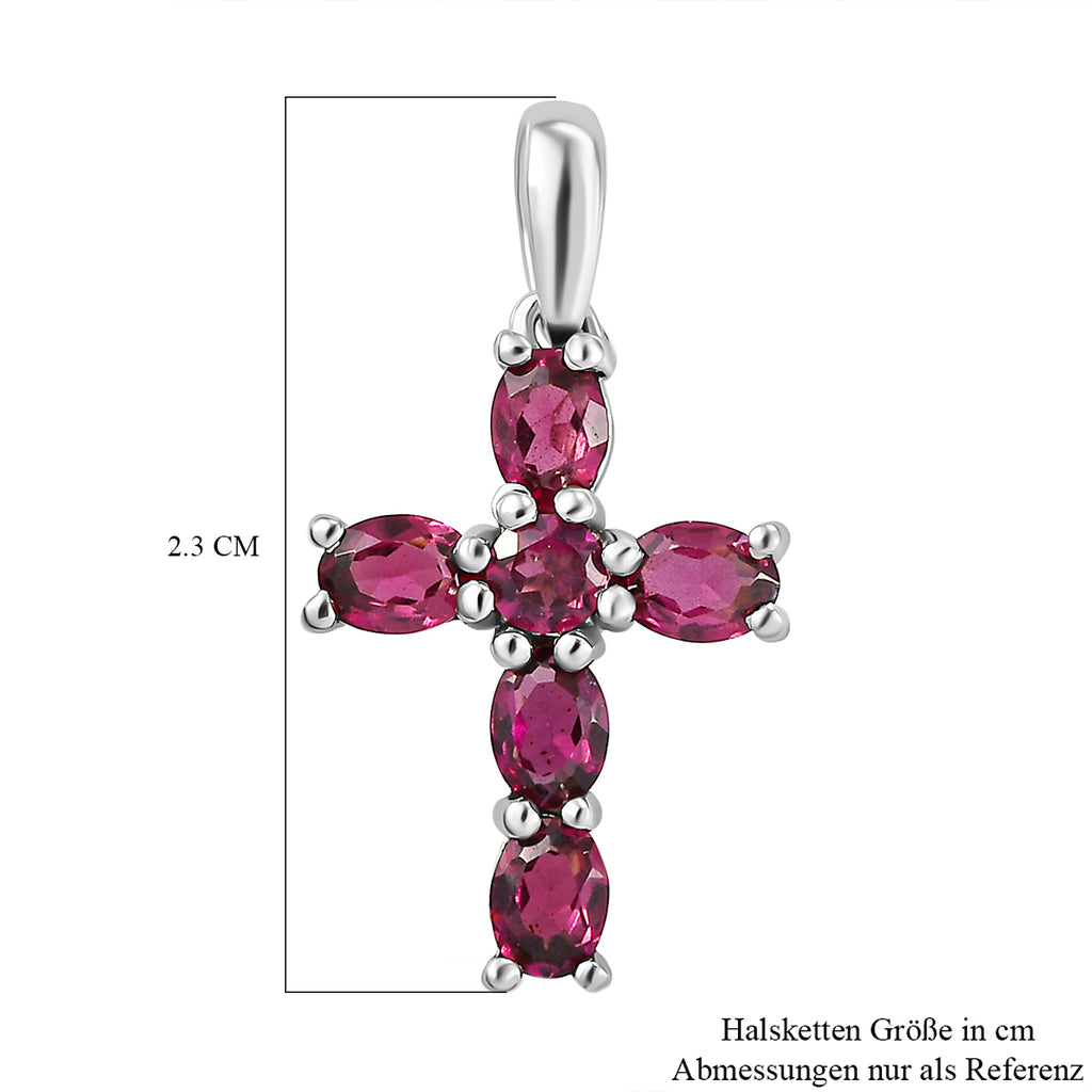 Rhodolith Granat Kreuz-Anhänger, 925 Silber platiniert ca. 1,25 ct