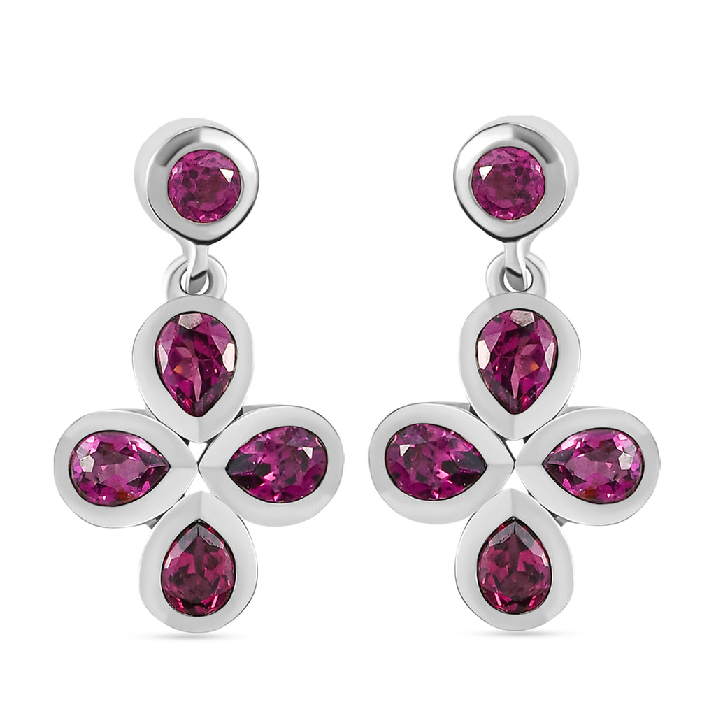 Rhodolith Granat-Ohrringe, 925 Silber platiniert ca. 1,84 ct