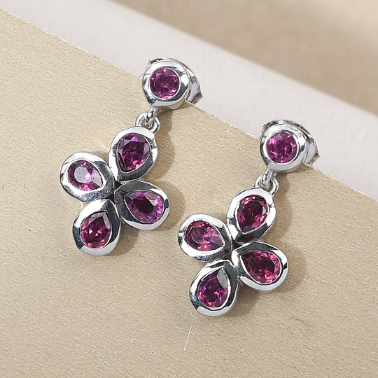 Rhodolith Granat-Ohrringe, 925 Silber platiniert ca. 1,84 ct