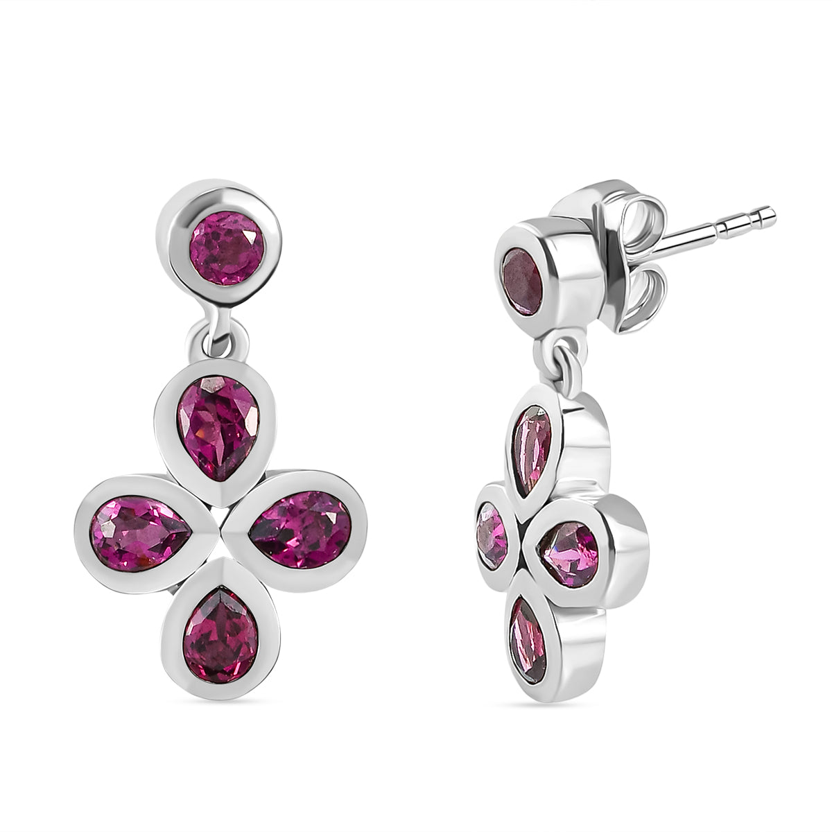 Rhodolith Granat-Ohrringe, 925 Silber platiniert ca. 1,84 ct