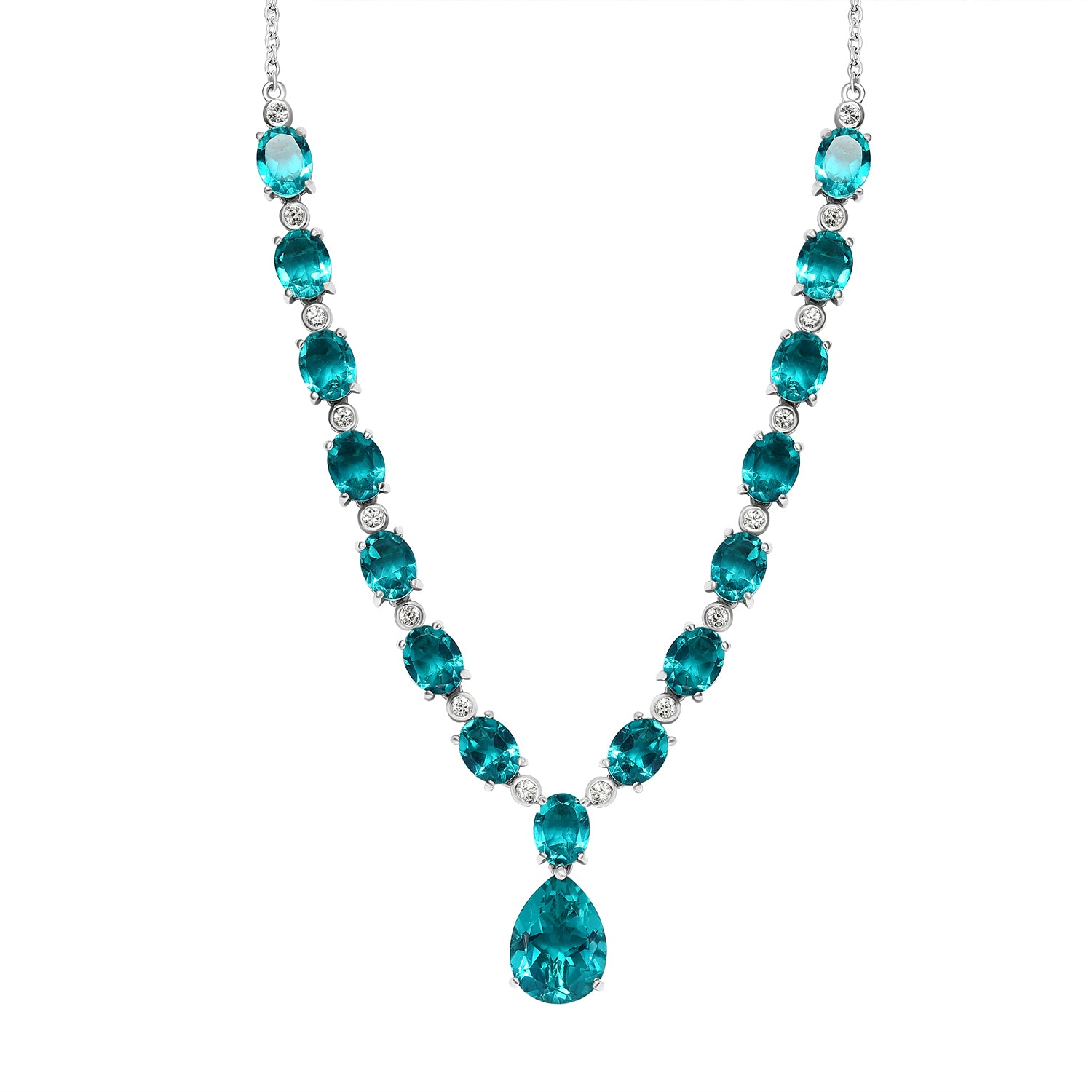 Capri-Blau Triplette Quarz-Collier, ca. 45 cm, 925 Silber platiniert ca. 38.95 ct