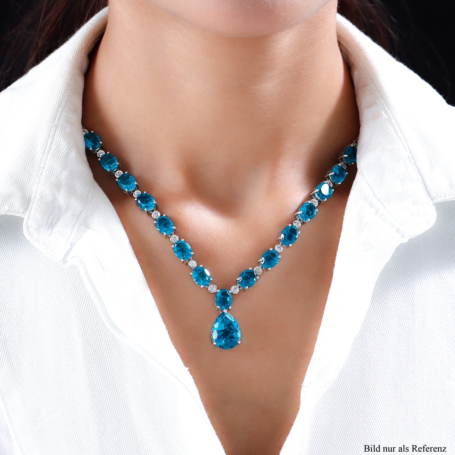 Capri-Blau Triplette Quarz-Collier, ca. 45 cm, 925 Silber platiniert ca. 38.95 ct