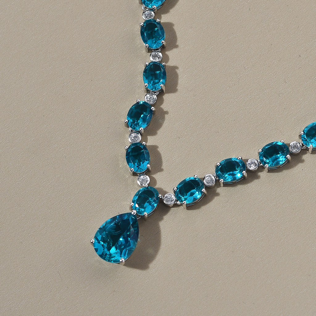 Capri-Blau Triplette Quarz-Collier, ca. 45 cm, 925 Silber platiniert ca. 38.95 ct