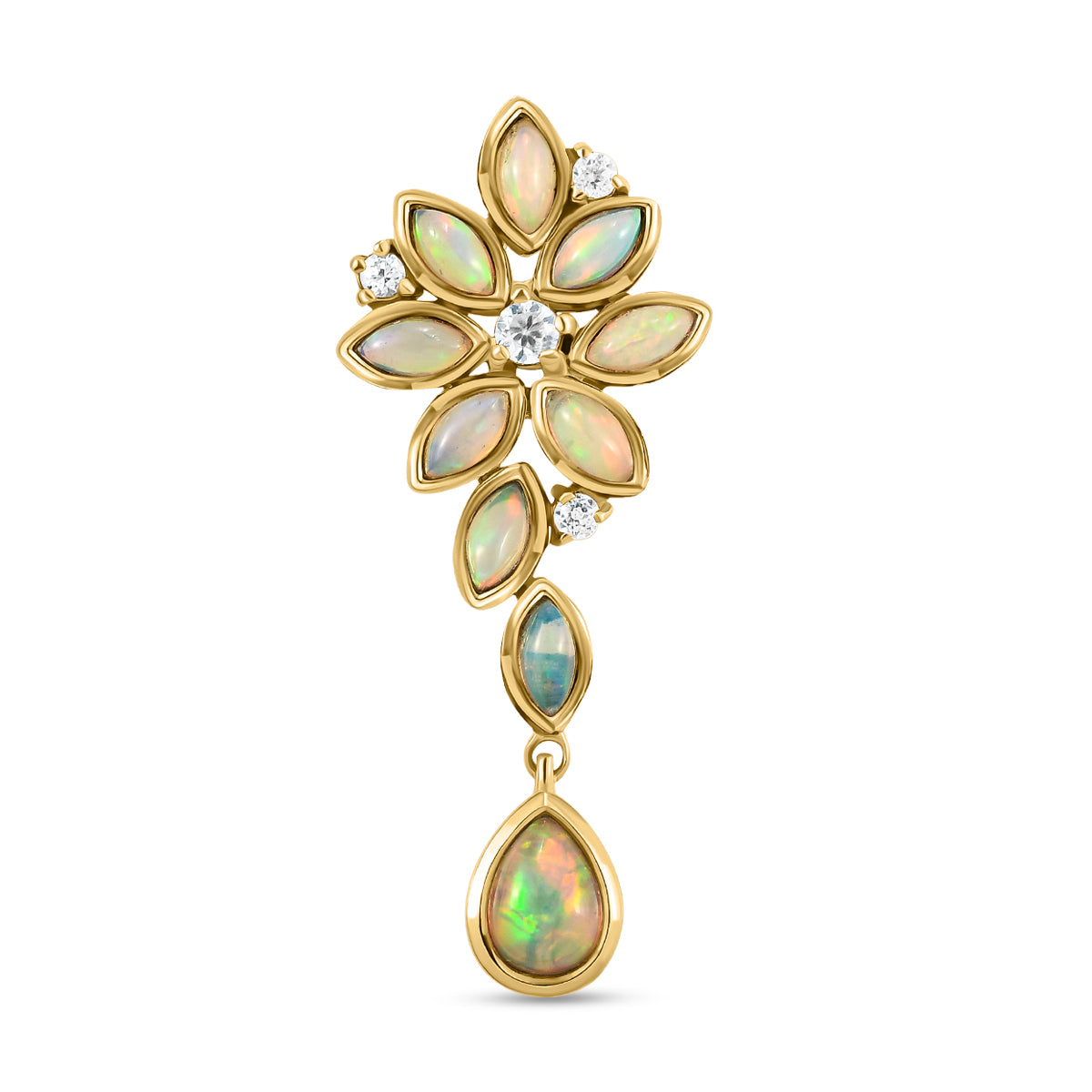 Natürlicher, äthiopischer Opal und weißer Zirkon-Anhänger, 925 Silber vergoldet ca. 1,76 ct