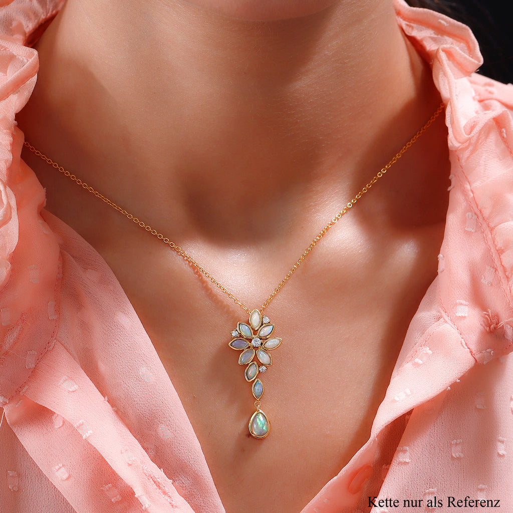 Natürlicher, äthiopischer Opal und weißer Zirkon-Anhänger, 925 Silber vergoldet ca. 1,76 ct
