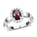 Sternrubin und weißer Zirkon-Ring, 925 Silber platiniert (Größe 16.00) ca. 1,86 ct