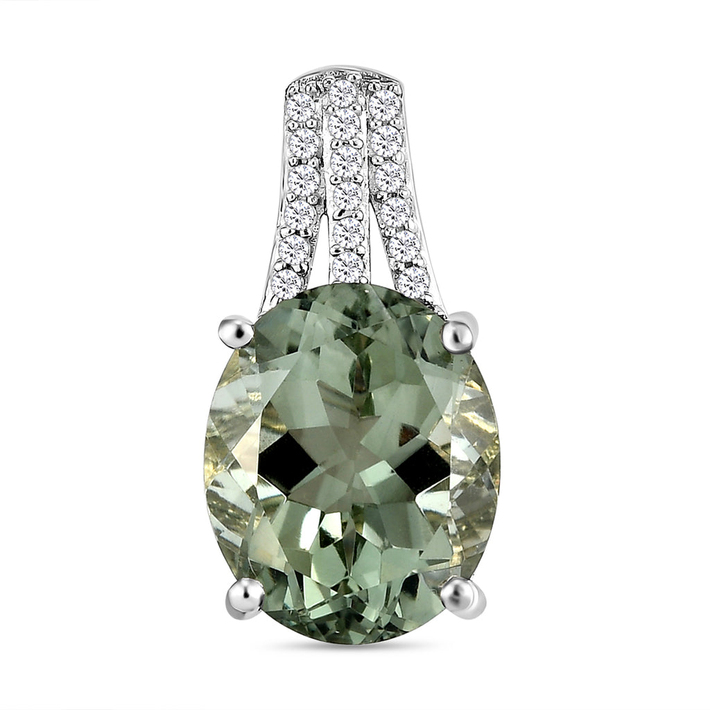Prasiolith und weißer Zirkon-Anhänger, 925 Silber platiniert ca. 4,57 ct