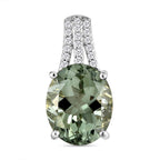 Prasiolith und weißer Zirkon-Anhänger, 925 Silber platiniert ca. 4,57 ct