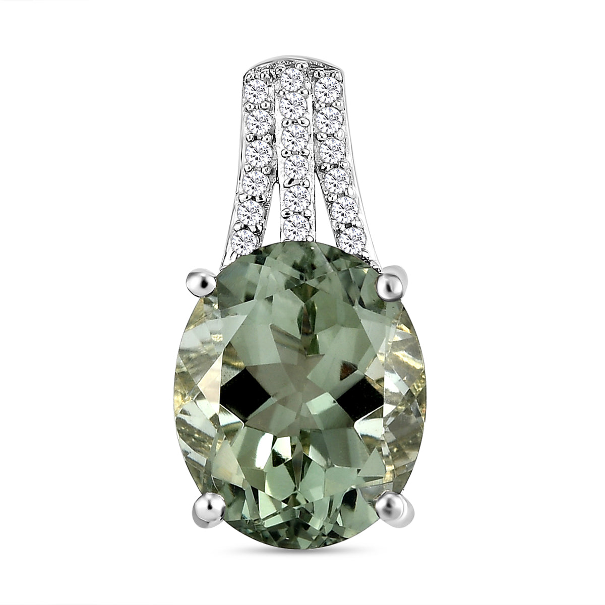 Prasiolith und weißer Zirkon-Anhänger, 925 Silber platiniert ca. 4,57 ct