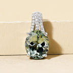 Prasiolith und weißer Zirkon-Anhänger, 925 Silber platiniert ca. 4,57 ct