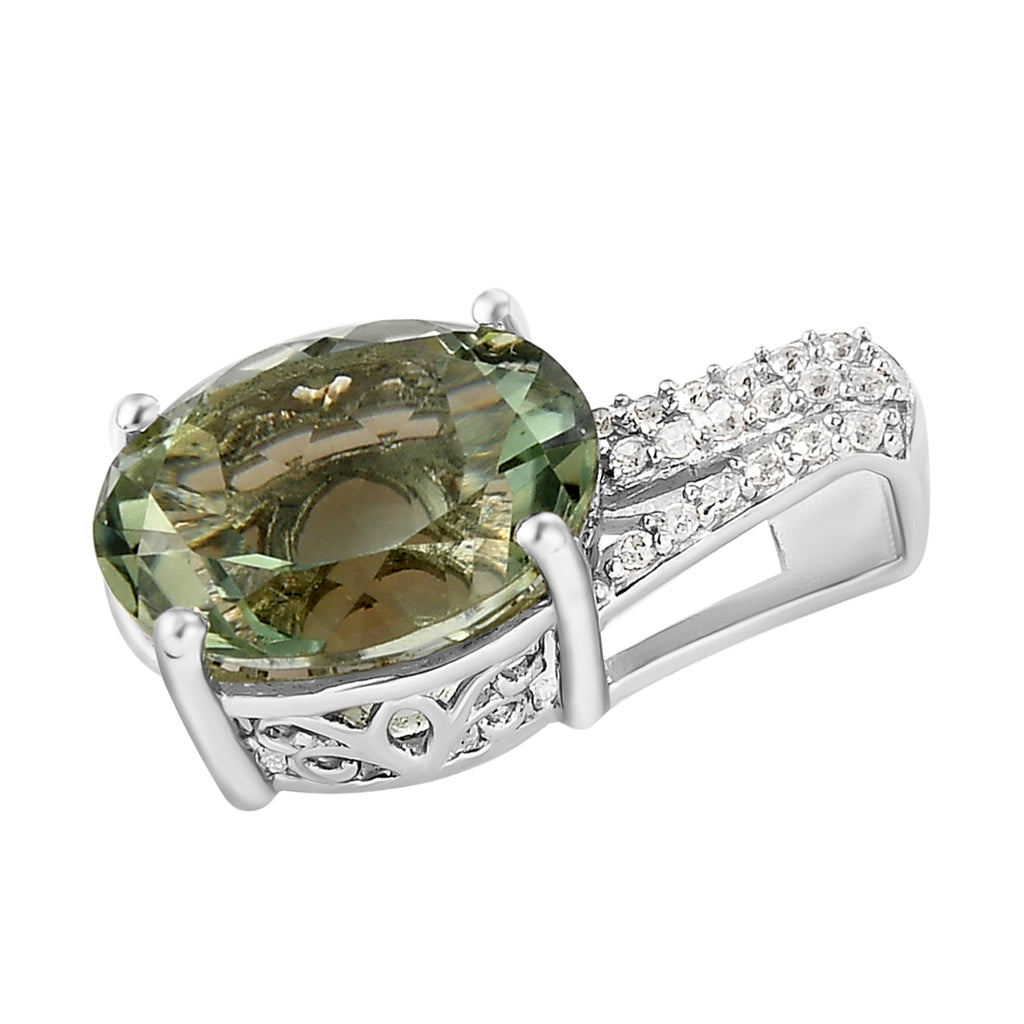 Prasiolith und weißer Zirkon-Anhänger, 925 Silber platiniert ca. 4,57 ct