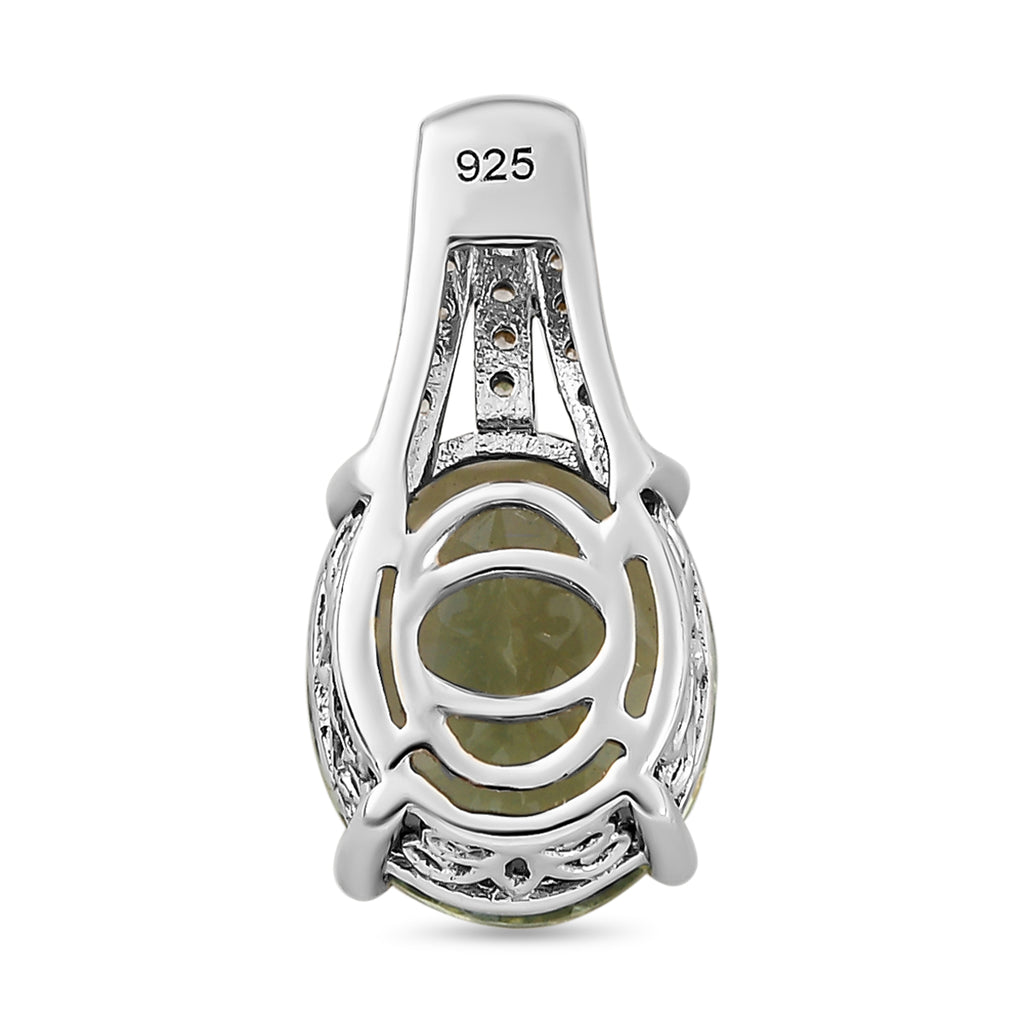 Prasiolith und weißer Zirkon-Anhänger, 925 Silber platiniert ca. 4,57 ct