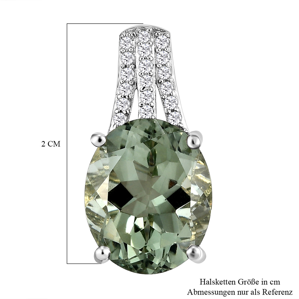 Prasiolith und weißer Zirkon-Anhänger, 925 Silber platiniert ca. 4,57 ct