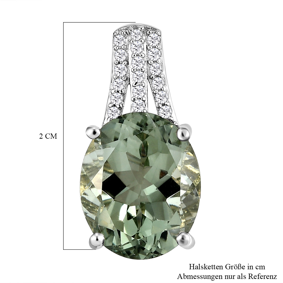 Prasiolith und weißer Zirkon-Anhänger, 925 Silber platiniert ca. 4,57 ct