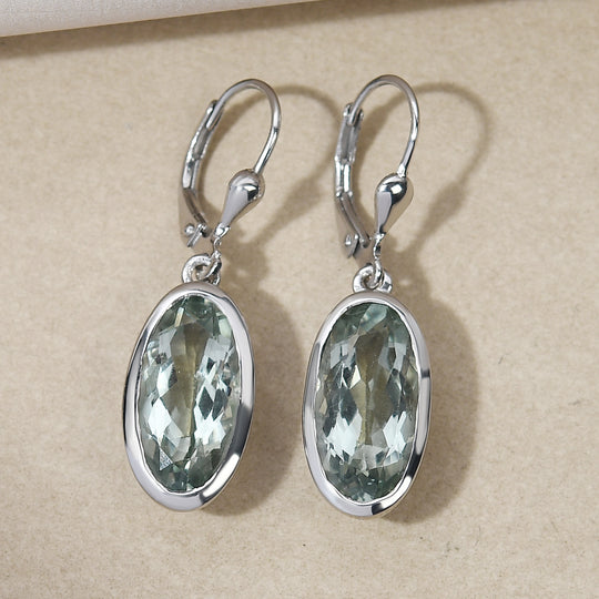 Prasiolith-Ohrringe, 925 Silber platiniert ca. 9,01 ct