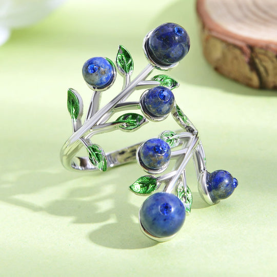 Lapislazuli und blauer Kristall-Ring, reines Messing (Größe 16.50)
