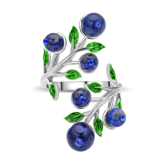 Lapislazuli und blauer Kristall-Ring, reines Messing (Größe 16.50)